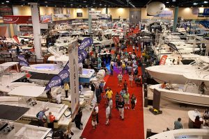 Miami Beach, Florida, USA-February 19, 2011.  Potential boat buyers at the Miami International Boat Show.